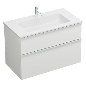 burgbad Eqio Waschtischkombination mit Mineralguss-Waschtisch, 92 cm, mit Griffleiste G0251