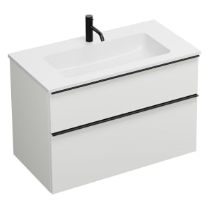 burgbad Eqio Waschtischkombination mit Mineralguss-Waschtisch, 92 cm, mit Griffleiste G0252