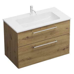 burgbad Eqio Waschtischkombination mit Mineralguss-Waschtisch, 92 cm, mit Stangengriff P95