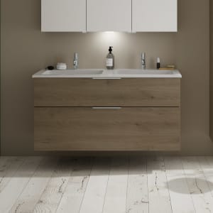 burgbad Eqio Waschtischkombination mit Mineralguss-Doppelwaschtisch, 122 cm, mit Griff G0146