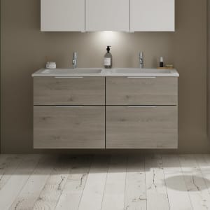 burgbad Eqio Waschtischkombination mit Mineralguss-Doppelwaschtisch, 122 cm, mit Griff G0146