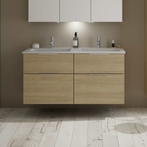 burgbad Eqio Waschtischkombination mit Mineralguss-Doppelwaschtisch, 122 cm, mit Griff G0146