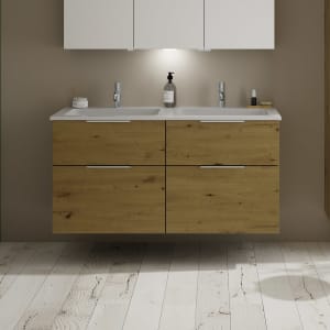 burgbad Eqio Waschtischkombination mit Mineralguss-Doppelwaschtisch, 122 cm, mit Griff G0146