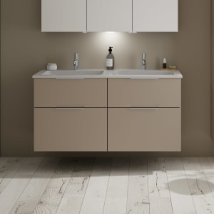 burgbad Eqio Waschtischkombination mit Mineralguss-Doppelwaschtisch, 122 cm, mit Griff G0146