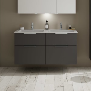 burgbad Eqio Waschtischkombination mit Mineralguss-Doppelwaschtisch, 122 cm, mit Griff G0146