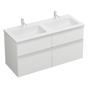 burgbad Eqio Waschtischkombination mit Mineralguss-Doppelwaschtisch, 122 cm, mit Griffleiste G0251