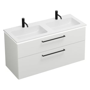 burgbad Eqio Waschtischkombination mit Mineralguss-Doppelwaschtisch und LED-Beleuchtung, 122 cm, mit Stangengriff G0234