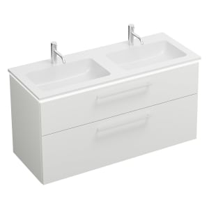 burgbad Eqio Waschtischkombination mit Mineralguss-Doppelwaschtisch und LED-Beleuchtung, 122 cm, mit Stangengriff P95