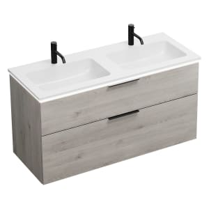 burgbad Eqio Waschtischkombination mit Mineralguss-Doppelwaschtisch und LED-Beleuchtung, 122 cm, mit Griff G0200