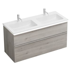 burgbad Eqio Waschtischkombination mit Mineralguss-Doppelwaschtisch und LED-Beleuchtung, 122 cm, mit Griffleiste G0251