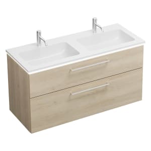 burgbad Eqio Waschtischkombination mit Mineralguss-Doppelwaschtisch und LED-Beleuchtung, 122 cm, mit Stangengriff P95