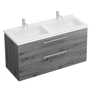 burgbad Eqio Waschtischkombination mit Mineralguss-Doppelwaschtisch und LED-Beleuchtung, 122 cm, mit Stangengriff P95