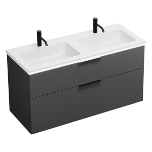 burgbad Eqio Waschtischkombination mit Mineralguss-Doppelwaschtisch und LED-Beleuchtung, 122 cm, mit Griff G0200