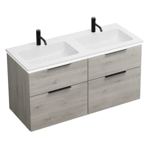 burgbad Eqio Waschtischkombination mit Mineralguss-Doppelwaschtisch und LED-Beleuchtung, 122 cm, mit Griff G0200