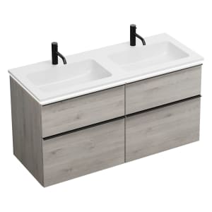 burgbad Eqio Waschtischkombination mit Mineralguss-Doppelwaschtisch und LED-Beleuchtung, 122 cm, mit Griffleiste G0252