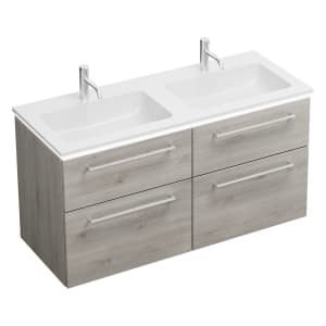 burgbad Eqio Waschtischkombination mit Mineralguss-Doppelwaschtisch und LED-Beleuchtung, 122 cm, mit Stangengriff P95