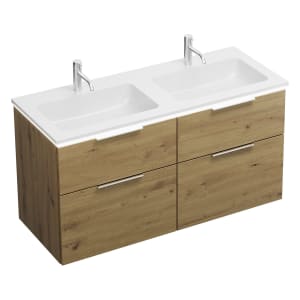 burgbad Eqio Waschtischkombination mit Mineralguss-Doppelwaschtisch und LED-Beleuchtung, 122 cm, mit Griff G0146