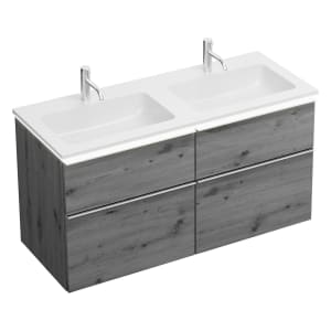 burgbad Eqio Waschtischkombination mit Mineralguss-Doppelwaschtisch und LED-Beleuchtung, 122 cm, mit Griffleiste G0251