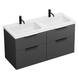 burgbad Eqio Waschtischkombination mit Mineralguss-Doppelwaschtisch und LED-Beleuchtung, 122 cm, mit Griff G0200