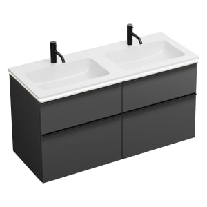 burgbad Eqio Waschtischkombination mit Mineralguss-Doppelwaschtisch und LED-Beleuchtung, 122 cm, mit Griffleiste G0252