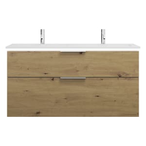 burgbad Eqio Waschtischkombination mit Mineralguss-Doppelwaschtisch und LED-Beleuchtung, 122 cm, mit Griff G0146