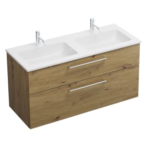 burgbad Eqio Waschtischkombination mit Mineralguss-Doppelwaschtisch, 122 cm, mit Stangengriff P95