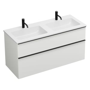 burgbad Eqio Waschtischkombination mit Mineralguss-Doppelwaschtisch, 122 cm, mit Griffleiste G0252