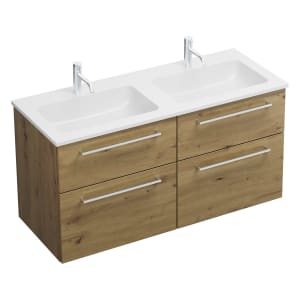 burgbad Eqio Waschtischkombination mit Mineralguss-Doppelwaschtisch, 122 cm, mit Stangengriff P95