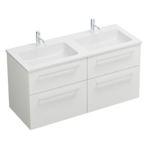 burgbad Eqio Waschtischkombination mit Mineralguss-Doppelwaschtisch, 122 cm, mit Stangengriff P95