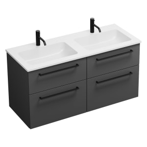 burgbad Eqio Waschtischkombination mit Mineralguss-Doppelwaschtisch, 122 cm, mit Stangengriff G0234