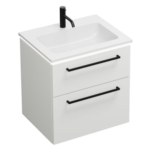 burgbad Eqio Waschtischkombination mit Mineralguss-Waschtisch und LED-Beleuchtung, 62 cm, mit Stangengriff G0234