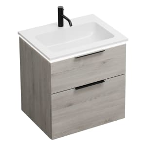 burgbad Eqio Waschtischkombination mit Mineralguss-Waschtisch und LED-Beleuchtung, 62 cm, mit Griff G0200