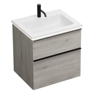 burgbad Eqio Waschtischkombination mit Mineralguss-Waschtisch und LED-Beleuchtung, 62 cm, mit Griffleiste G0252