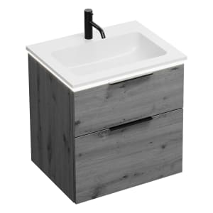 burgbad Eqio Waschtischkombination mit Mineralguss-Waschtisch und LED-Beleuchtung, 62 cm, mit Griff G0200