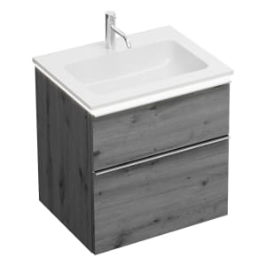 burgbad Eqio Waschtischkombination mit Mineralguss-Waschtisch und LED-Beleuchtung, 62 cm, mit Griffleiste G0251