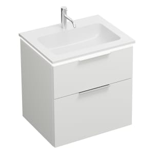 burgbad Eqio Waschtischkombination mit Mineralguss-Waschtisch und LED-Beleuchtung, 62 cm, mit Griff G0146