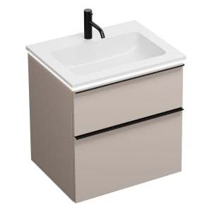 burgbad Eqio Waschtischkombination mit Mineralguss-Waschtisch und LED-Beleuchtung, 62 cm, mit Griffleiste G0252