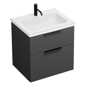 burgbad Eqio Waschtischkombination mit Mineralguss-Waschtisch und LED-Beleuchtung, 62 cm, mit Griff G0200