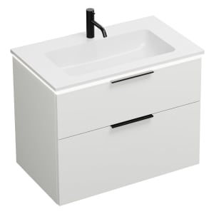 burgbad Eqio Waschtischkombination mit Mineralguss-Waschtisch und LED-Beleuchtung, 82 cm, mit Griff G0200