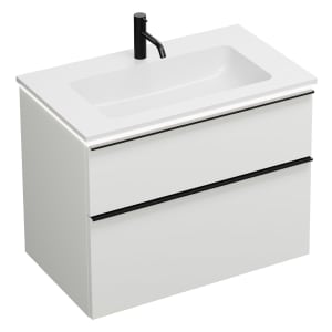 burgbad Eqio Waschtischkombination mit Mineralguss-Waschtisch und LED-Beleuchtung, 82 cm, mit Griffleiste G0252