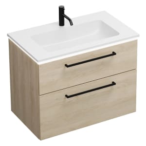 burgbad Eqio Waschtischkombination mit Mineralguss-Waschtisch und LED-Beleuchtung, 82 cm, mit Stangengriff G0234