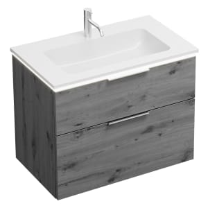 burgbad Eqio Waschtischkombination mit Mineralguss-Waschtisch und LED-Beleuchtung, 82 cm, mit Griff G0146