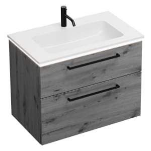 burgbad Eqio Waschtischkombination mit Mineralguss-Waschtisch und LED-Beleuchtung, 82 cm, mit Stangengriff G0234