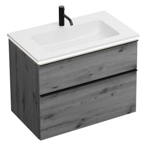 burgbad Eqio Waschtischkombination mit Mineralguss-Waschtisch und LED-Beleuchtung, 82 cm, mit Griffleiste G0252