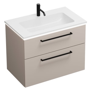 burgbad Eqio Waschtischkombination mit Mineralguss-Waschtisch und LED-Beleuchtung, 82 cm, mit Stangengriff G0234