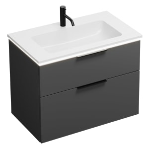 burgbad Eqio Waschtischkombination mit Mineralguss-Waschtisch und LED-Beleuchtung, 82 cm, mit Griff G0200