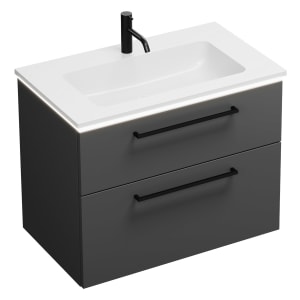 burgbad Eqio Waschtischkombination mit Mineralguss-Waschtisch und LED-Beleuchtung, 82 cm, mit Stangengriff G0234