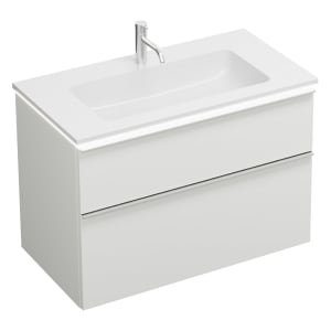 burgbad Eqio Waschtischkombination mit Mineralguss-Waschtisch und LED-Beleuchtung, 92 cm, mit Griffleiste G0251