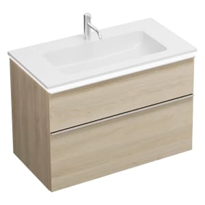 burgbad Eqio Waschtischkombination mit Mineralguss-Waschtisch und LED-Beleuchtung, 92 cm, mit Griffleiste G0251