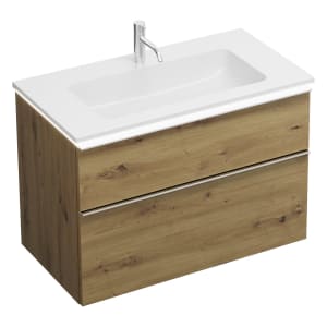 burgbad Eqio Waschtischkombination mit Mineralguss-Waschtisch und LED-Beleuchtung, 92 cm, mit Griffleiste G0251